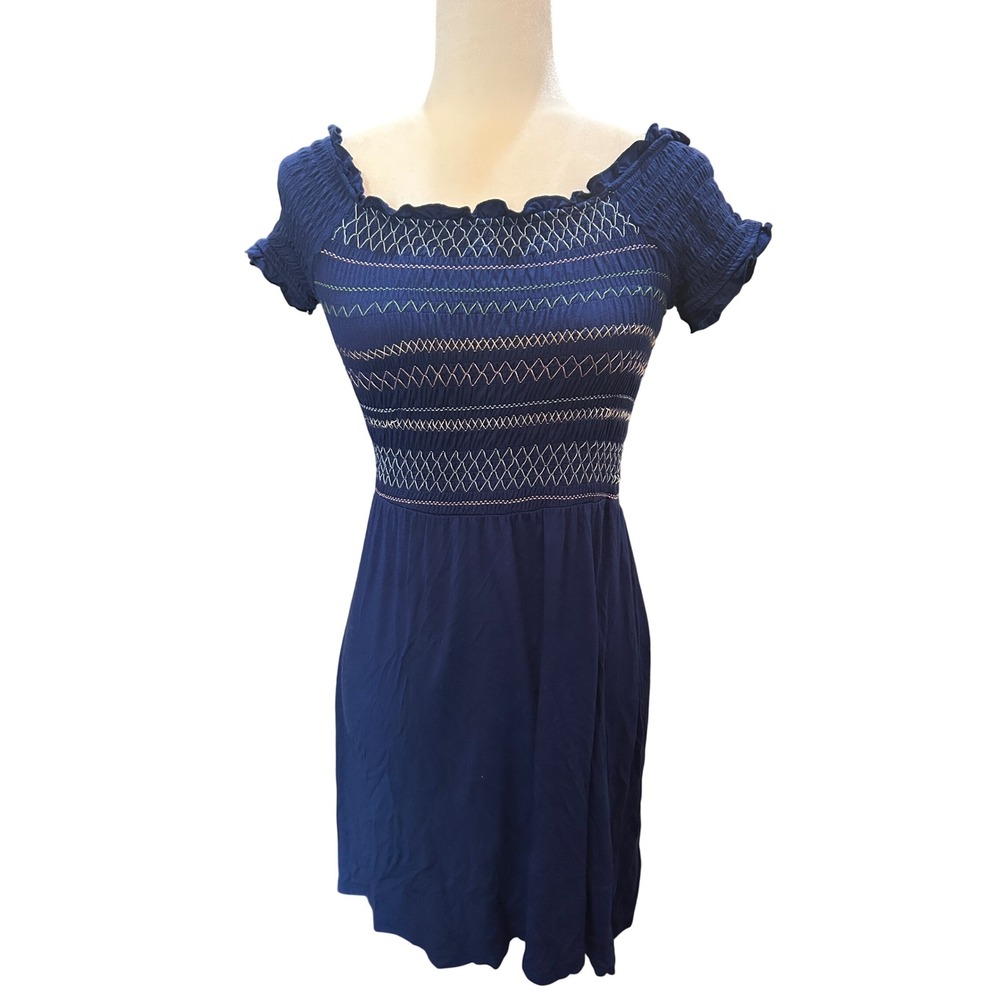 Harper Heritage Blue Smocked Bodice‎ Dress Short Sleeve Mini Dress
